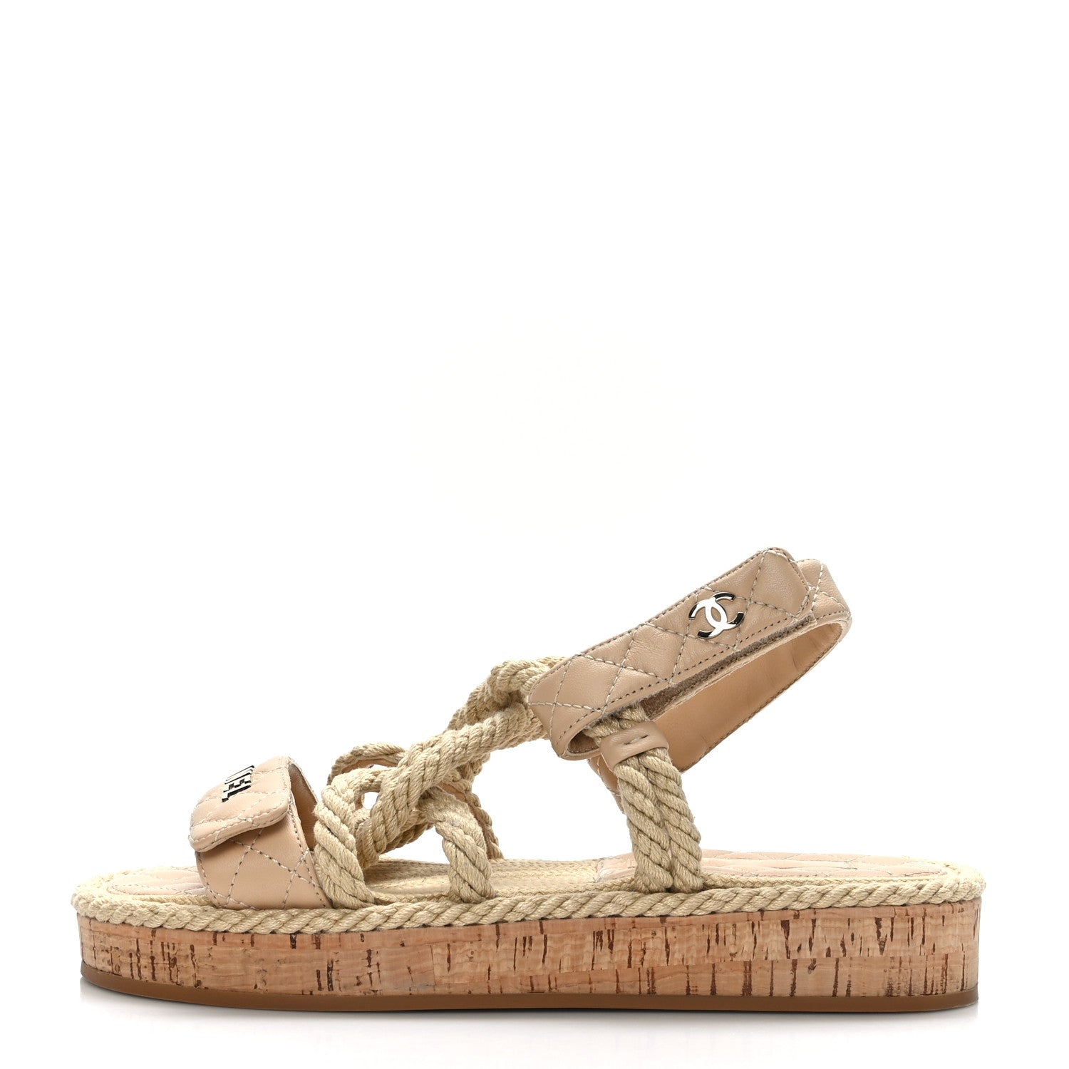 Chanel Cord Lambskin Quilted Logo Sandals 37 Beige 1 of 8