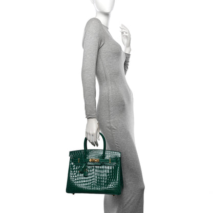 Hermes Shiny Niloticus Crocodile Birkin 30 Vert Emeraude 2 of 10
