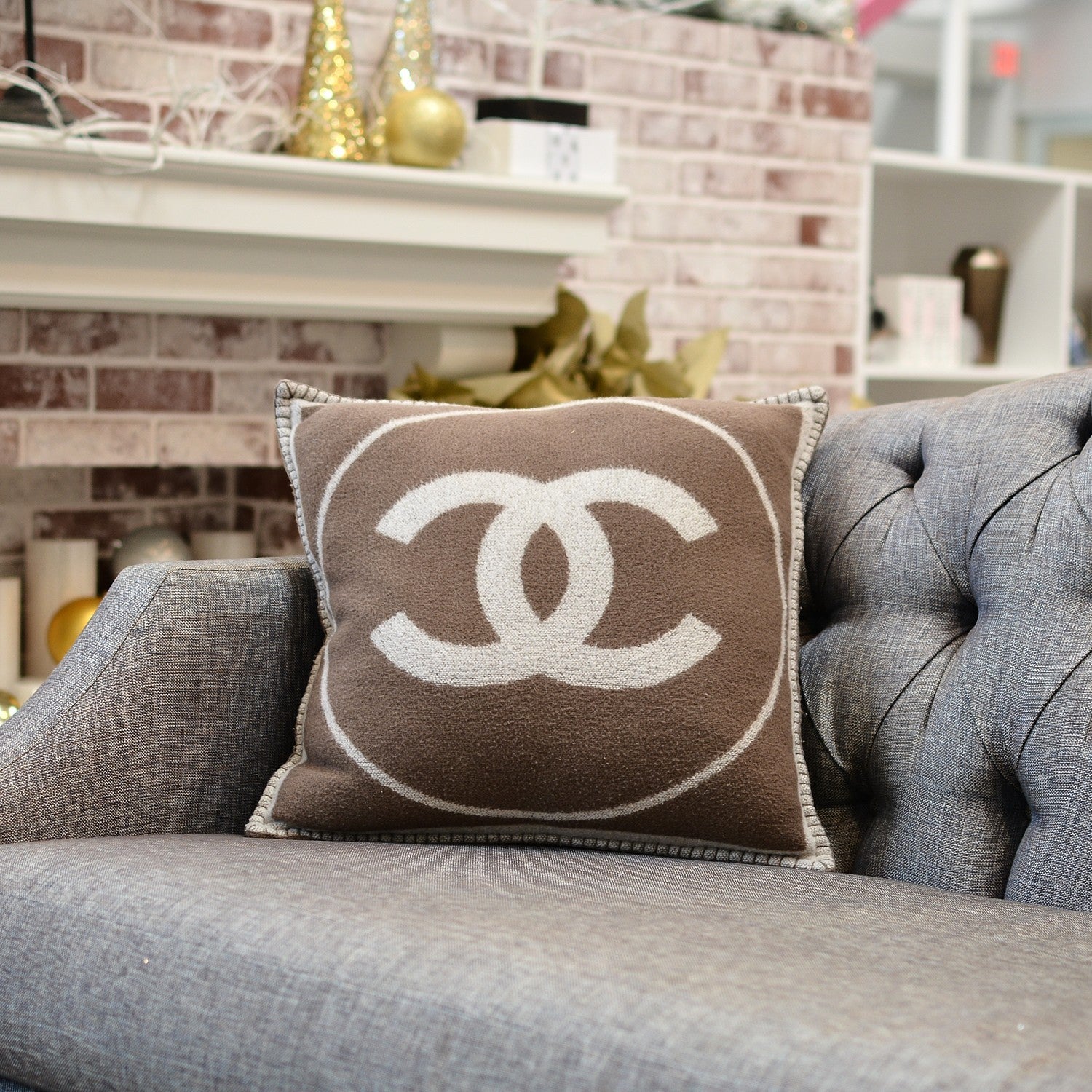 Chanel Merino Wool Cashmere CC Pillow Dark Beige Light Beige