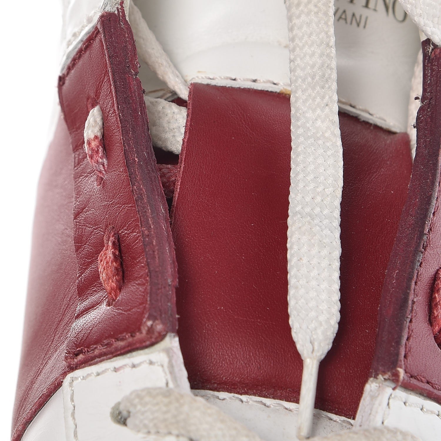 Valentino Garavani Calfskin Womens Rockstud Open High Top Sneakers 40 White Red 13 of 16