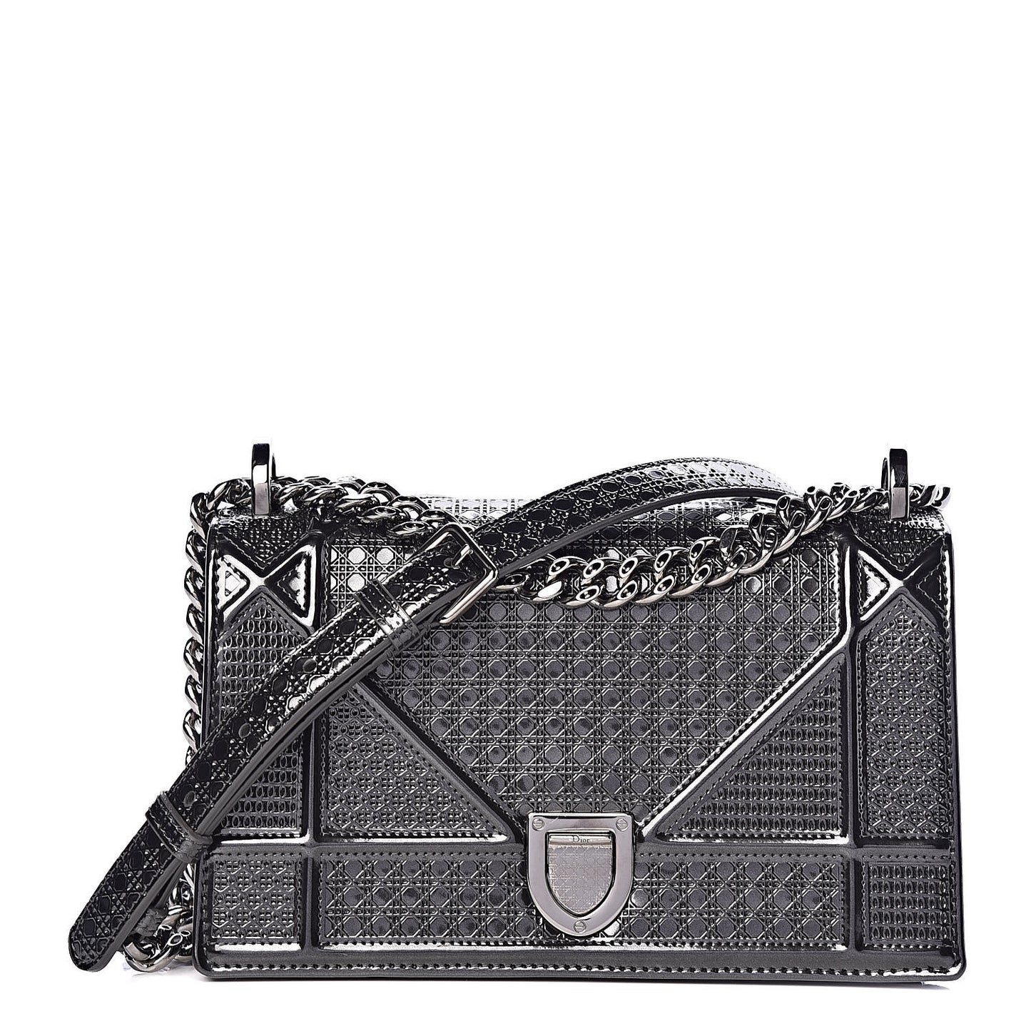 Metallic Patent Micro-Cannage Small Diorama Flap Bag Onyx Black