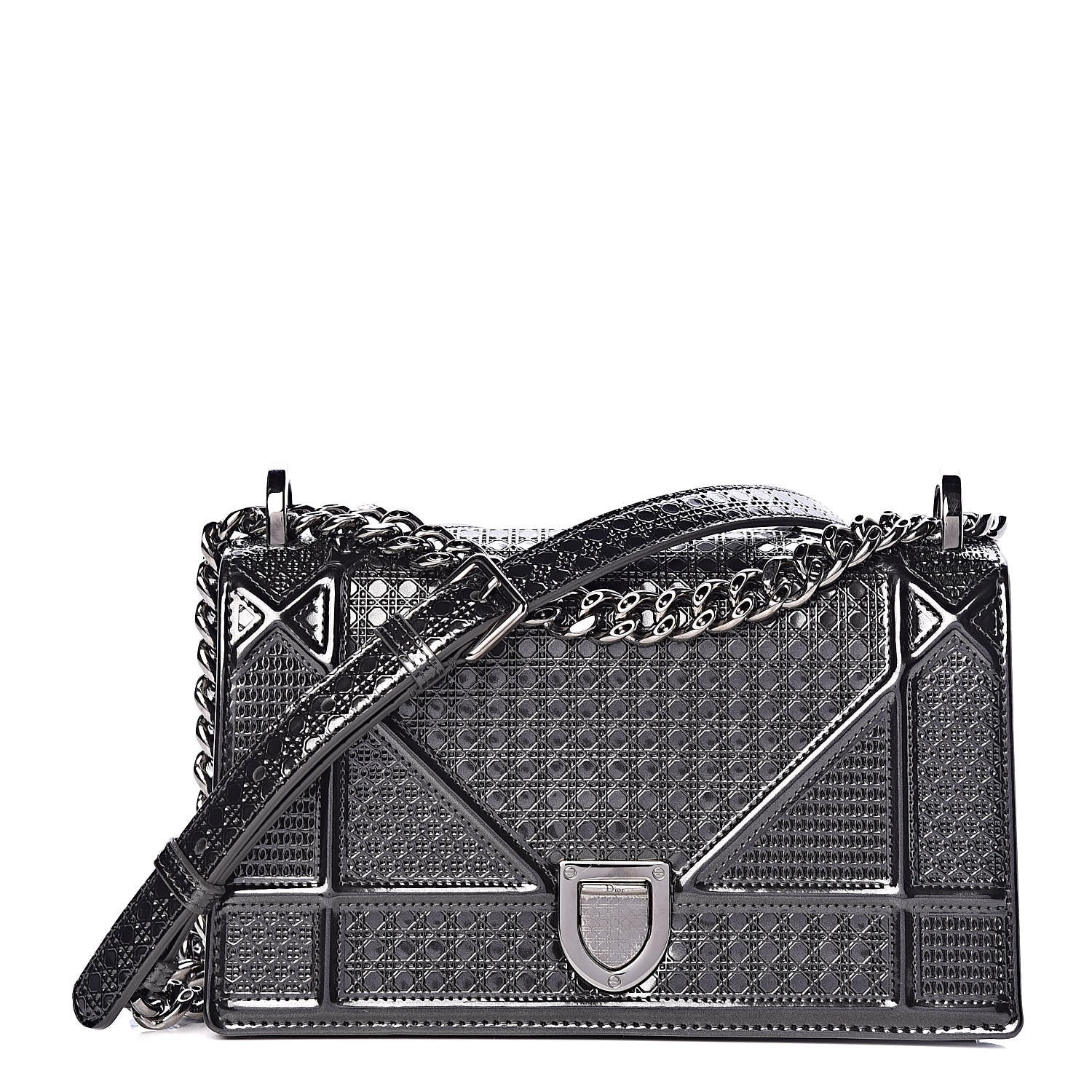 Christian Dior Metallic Patent Micro-Cannage Small Diorama Flap Bag Onyx Black 1 of 13