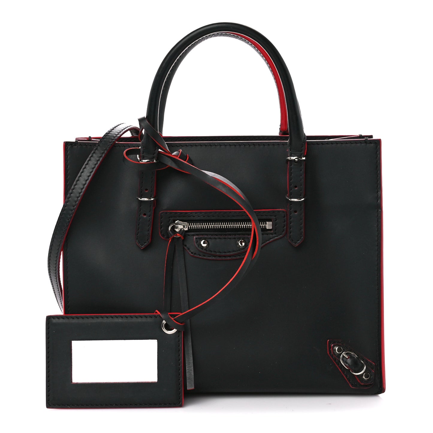 Rubberized Calfskin Papier Mini A4 Zip Around Tote Black Red