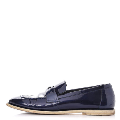 Chanel Patent CC Moccasin Loafers 40 Navy 1 of 12