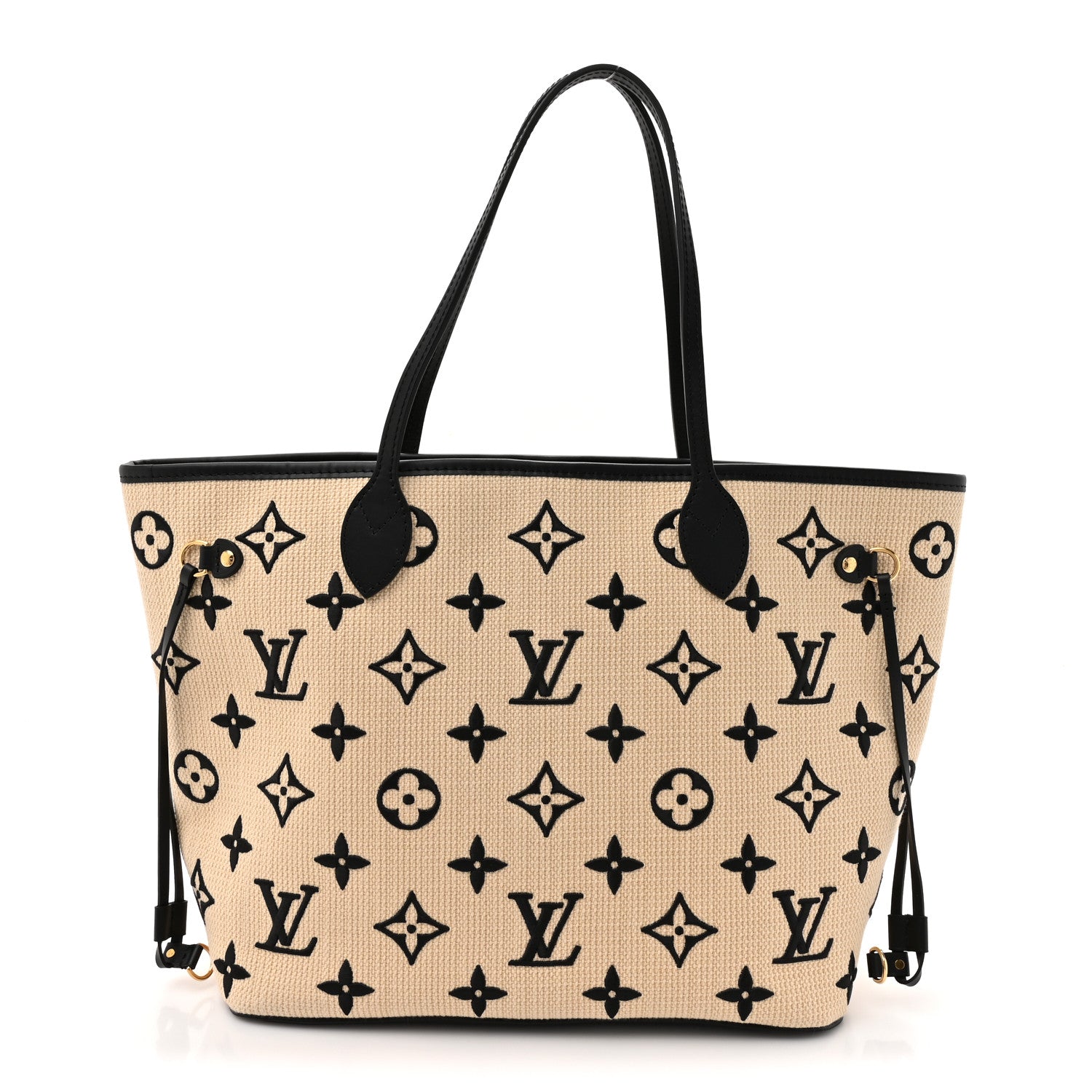Louis Vuitton Cotton Monogram Embroidered Neverfull MM Beige Black 1 of 11