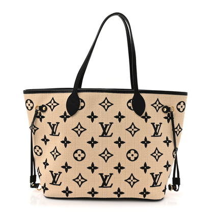 Louis Vuitton Cotton Monogram Embroidered Neverfull MM Beige Black 1 of 11