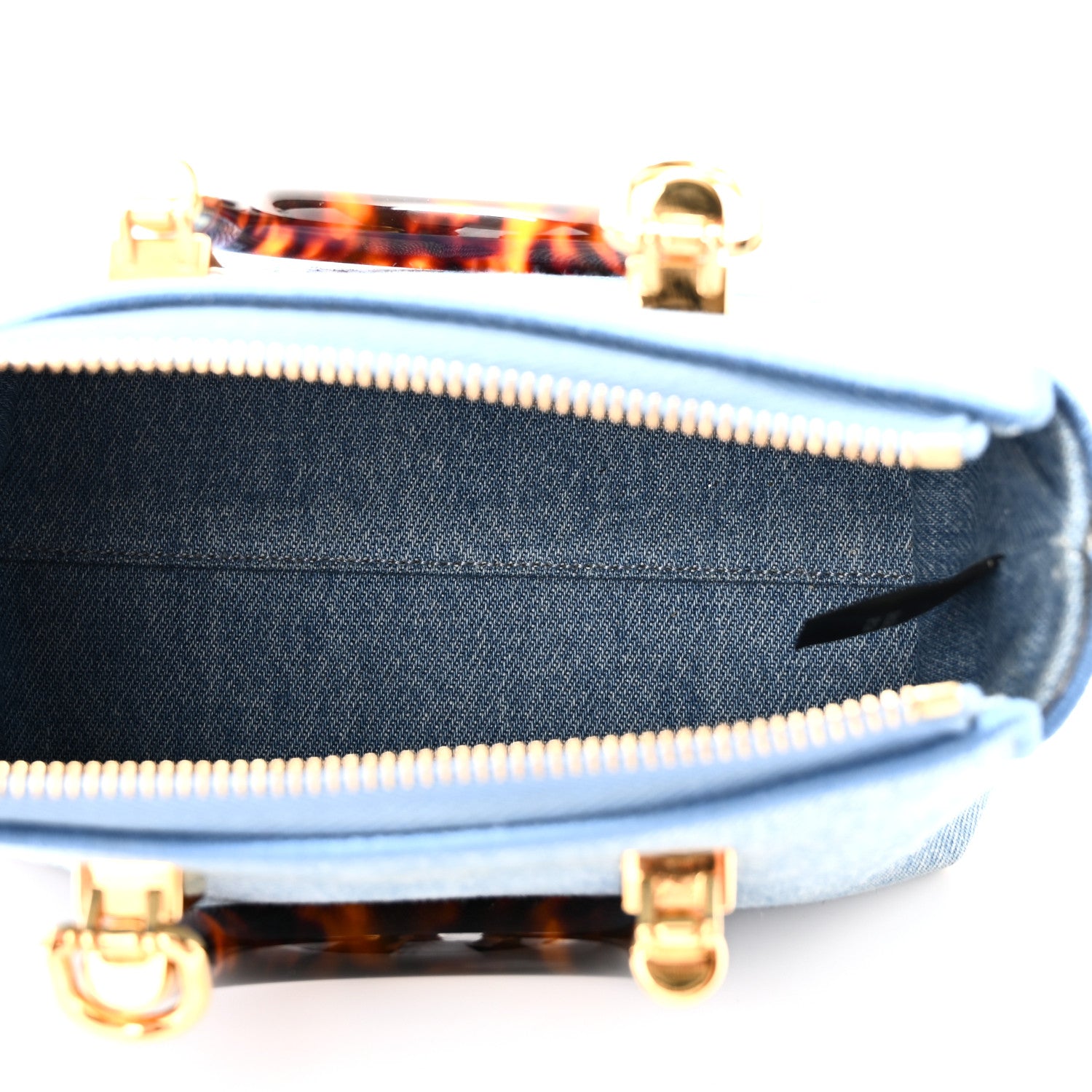 Fendi Denim Vitello King Plexiglass Logo Embroidered Mini By The Way Top Handle Boston Bag Denim Cuoio 5 of 10