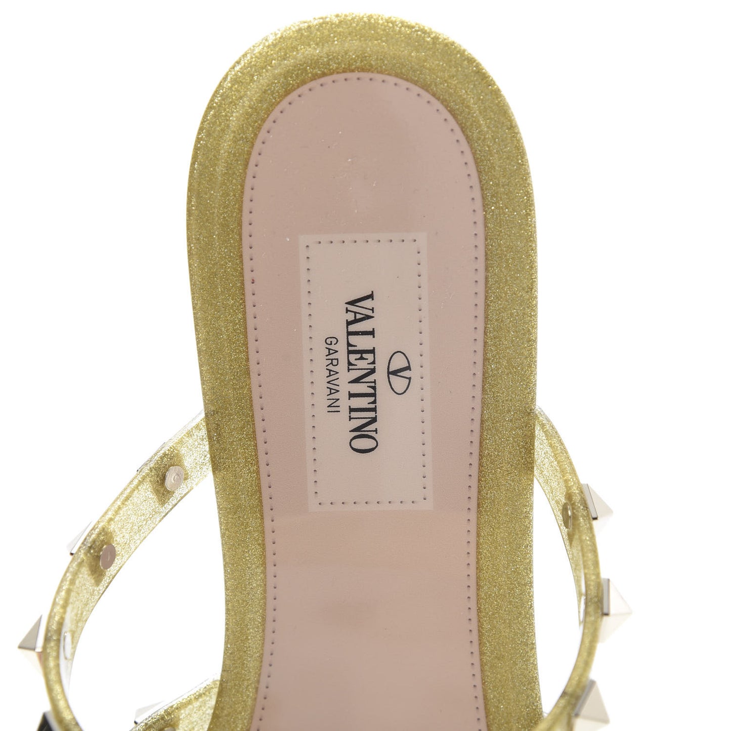 PVC Jelly Glitter Rockstud Caged Flat Thong Sandals 39 Oro