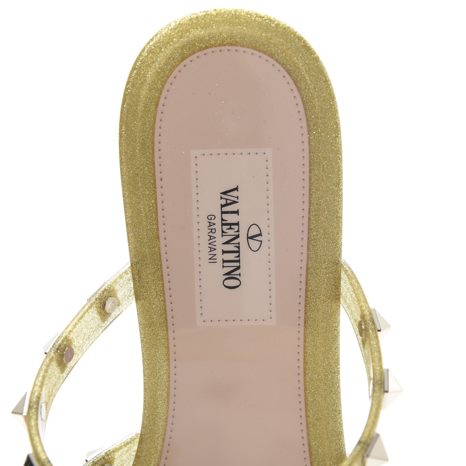 Valentino Garavani PVC Jelly Glitter Rockstud Caged Flat Thong Sandals 39 Oro 7 of 8