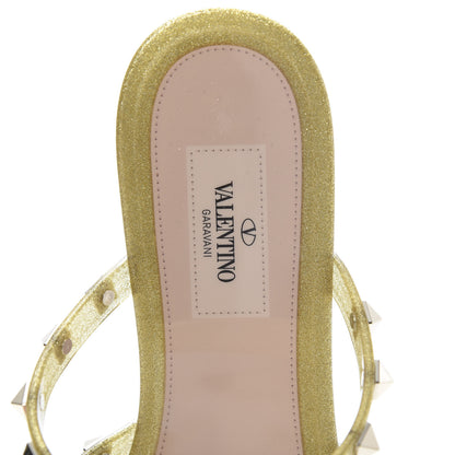 Valentino Garavani PVC Jelly Glitter Rockstud Caged Flat Thong Sandals 39 Oro 7 of 8