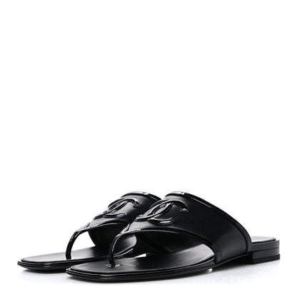 Chanel Lambskin Patent Calfskin CC Thong Sandals  37 Black 4 of 10
