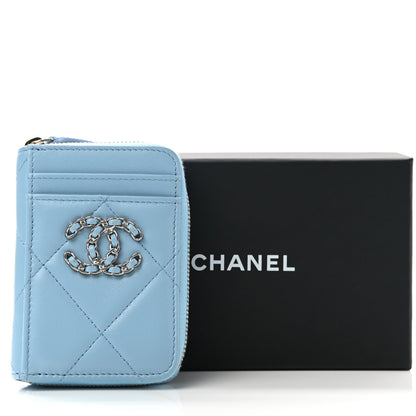 Chanel Lambskin Quilted Chanel 19 Vertical Zip Card Holder Wallet Light Blue 8 of 9