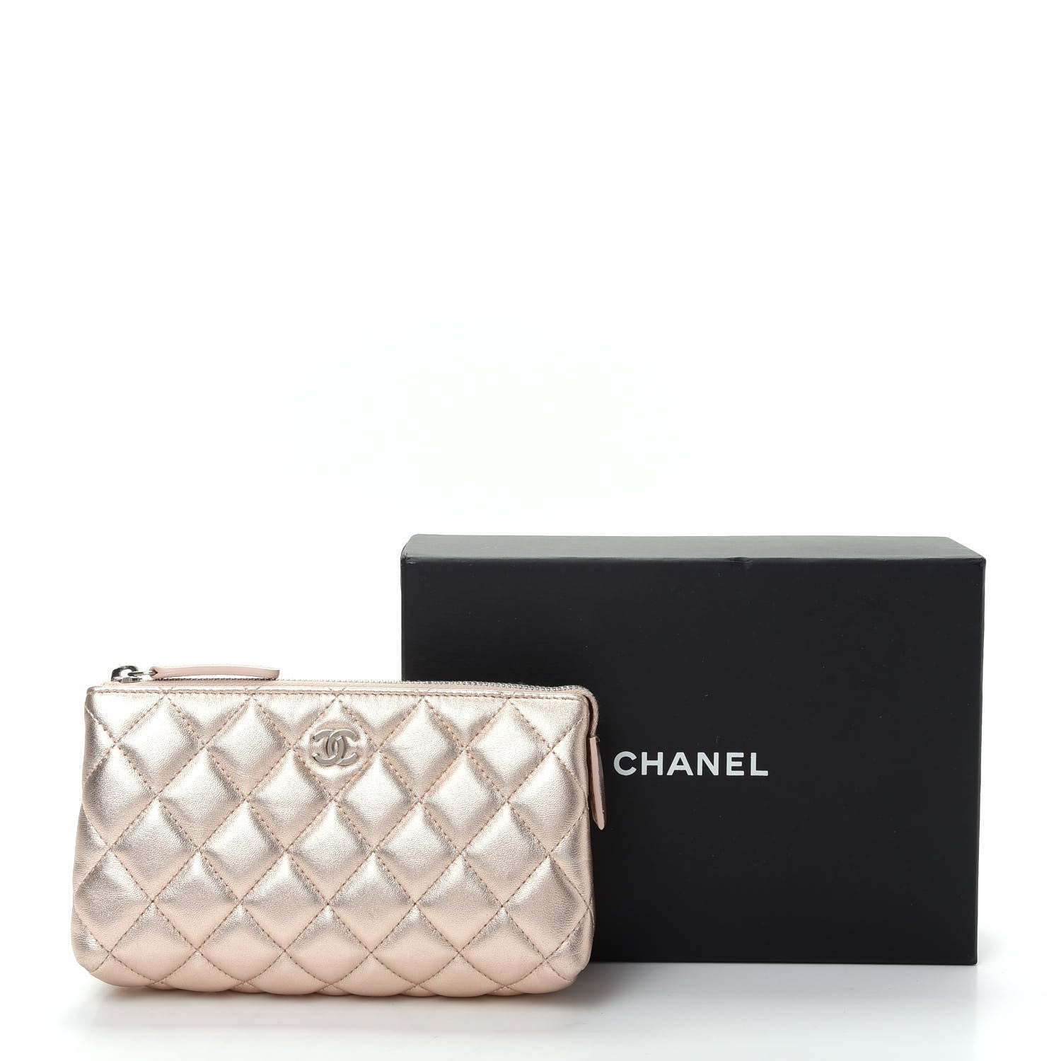 Chanel Metallic Lambskin Quilted Cosmetic Pouch Light Gold 8 of 8