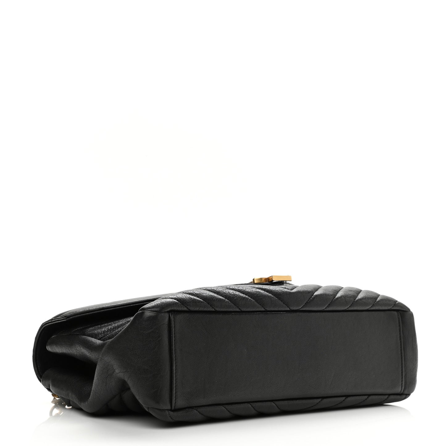 Sheepskin Matelasse Chevron Monogram Large College Satchel Black