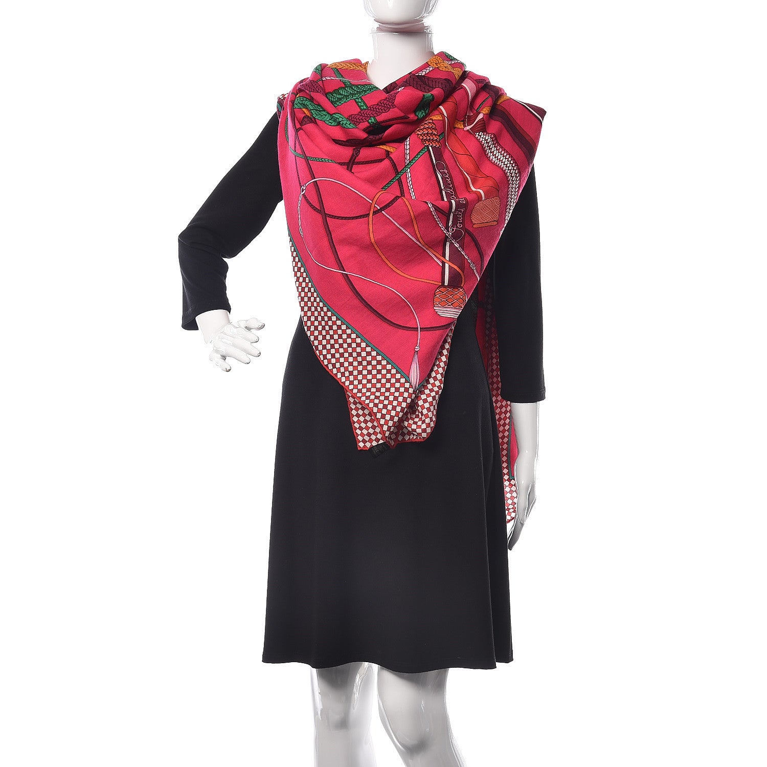 Hermes Cashmere Silk Fouets et Badines Shawl 140 Rose Indien Vert Bordeaux 2 of 7