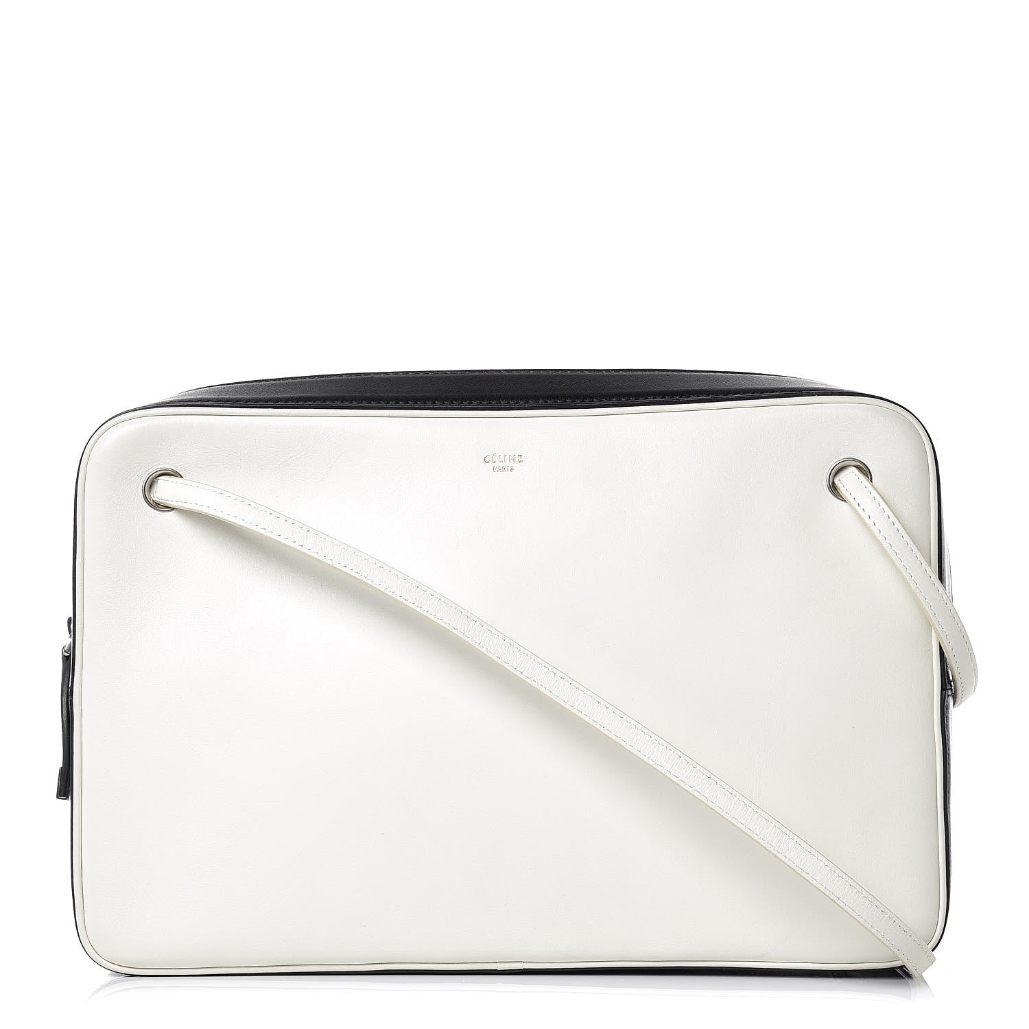 Celine Nappa Calfskin Bi-Color Medium Side Lock Shoulder Bag White 1 of 9