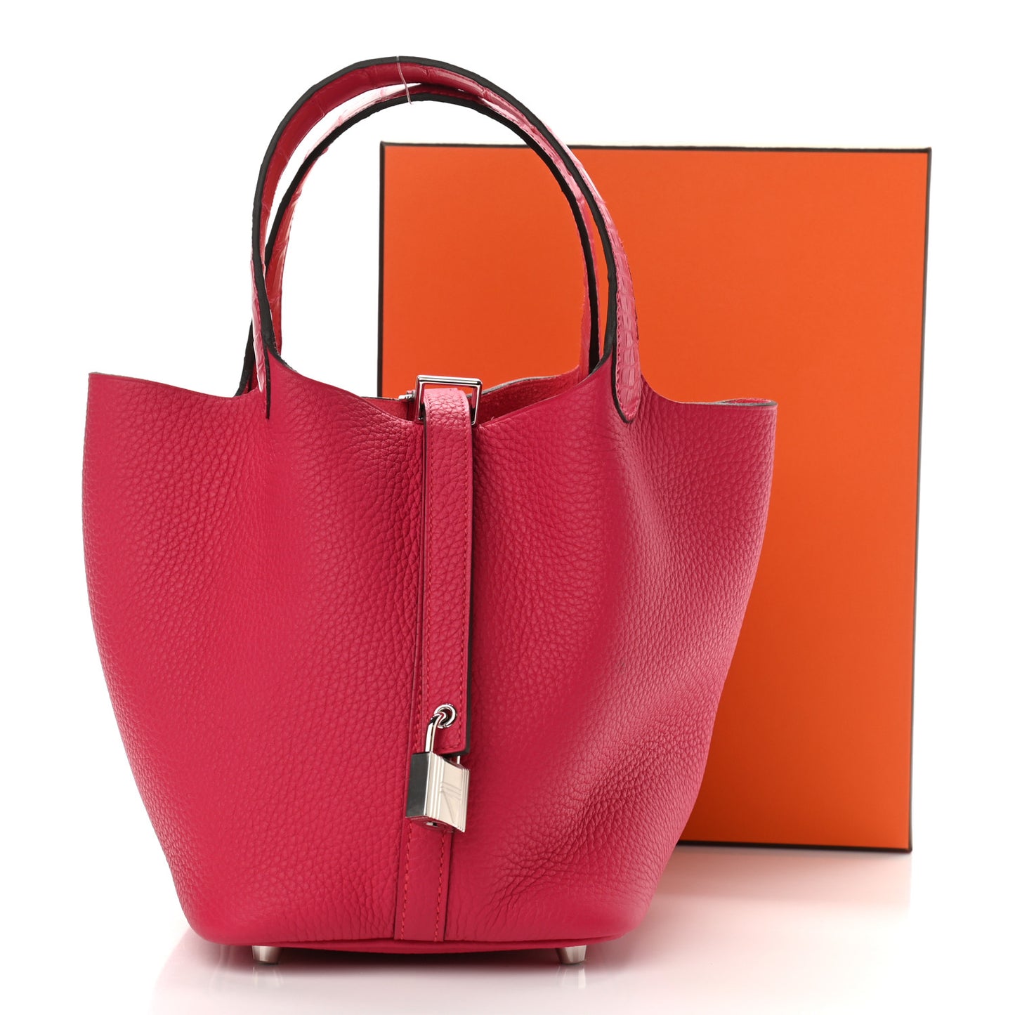 Taurillon Clemence Matte Alligator Picotin Lock Touch 18 PM Rose Mexico