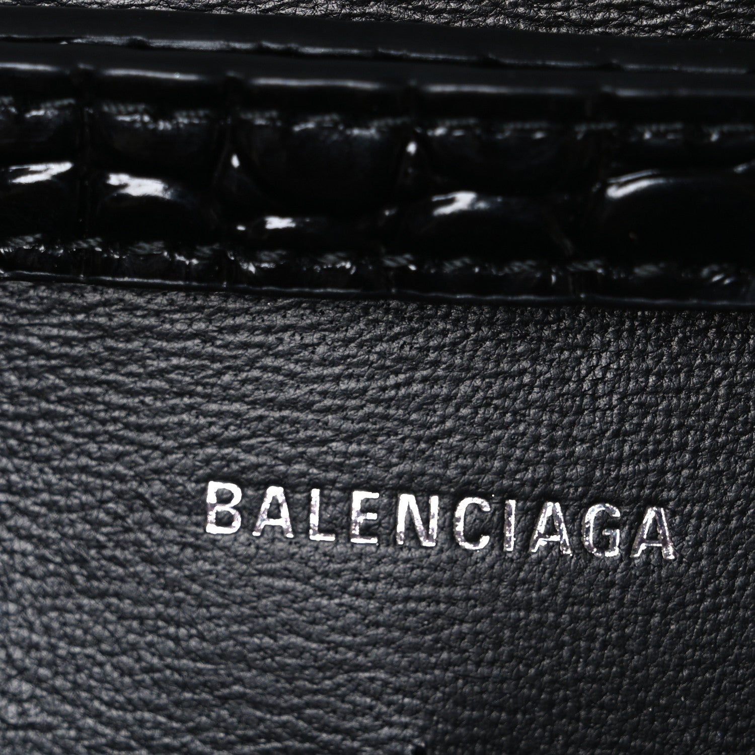 Balenciaga Shiny Calfskin Monochrome Crocodile Embossed Hourglass Chain Bag Black 6 of 9