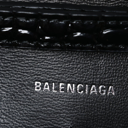 Balenciaga Shiny Calfskin Monochrome Crocodile Embossed Hourglass Chain Bag Black 6 of 9