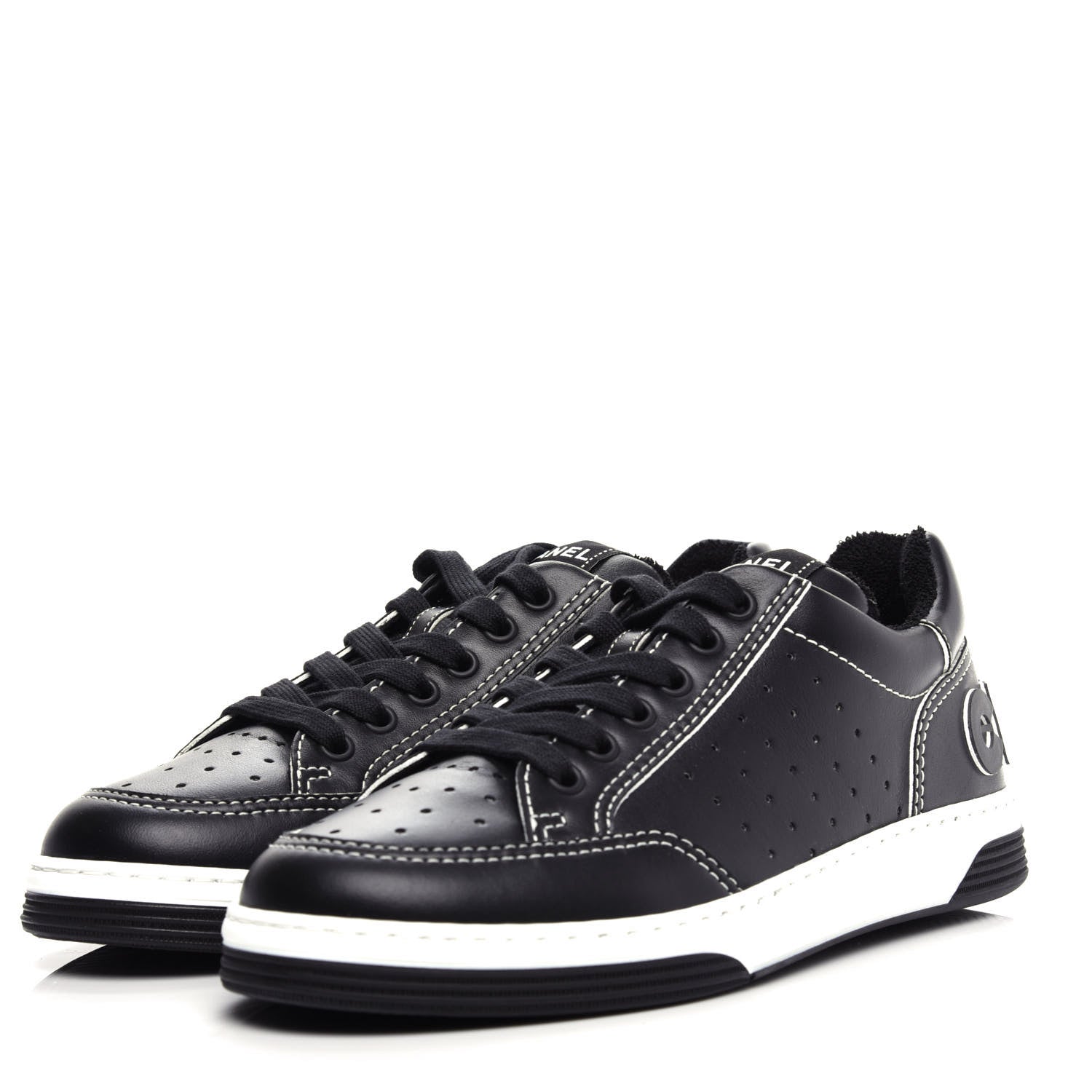 Chanel Calfskin Womens Logo Sneakers 37 Black White 3 of 11