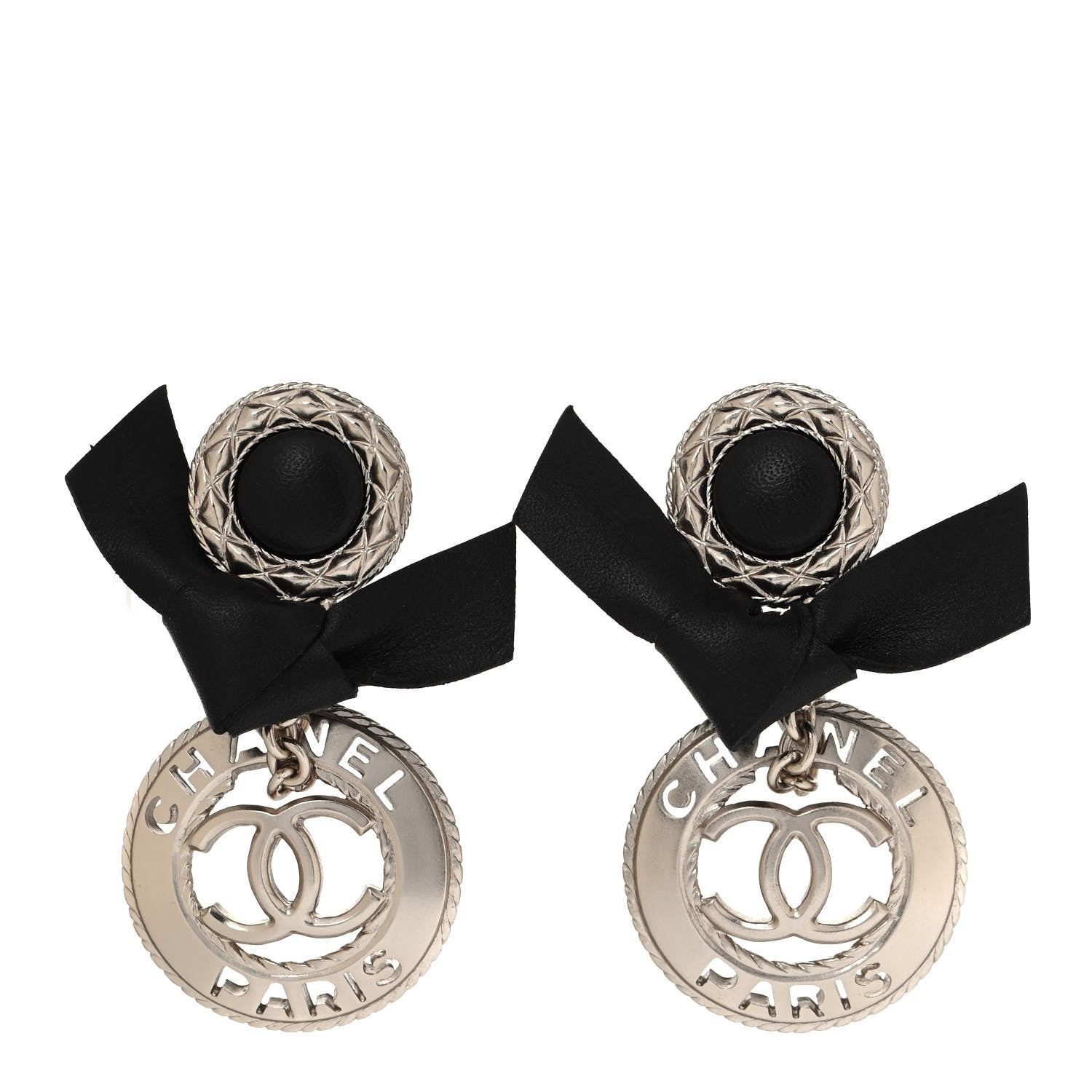 Chanel Lambskin Logo Drop Earrings Gold Black 1 of 4