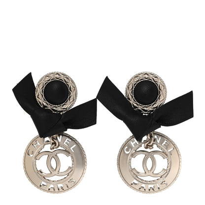 Chanel Lambskin Logo Drop Earrings Gold Black 1 of 4