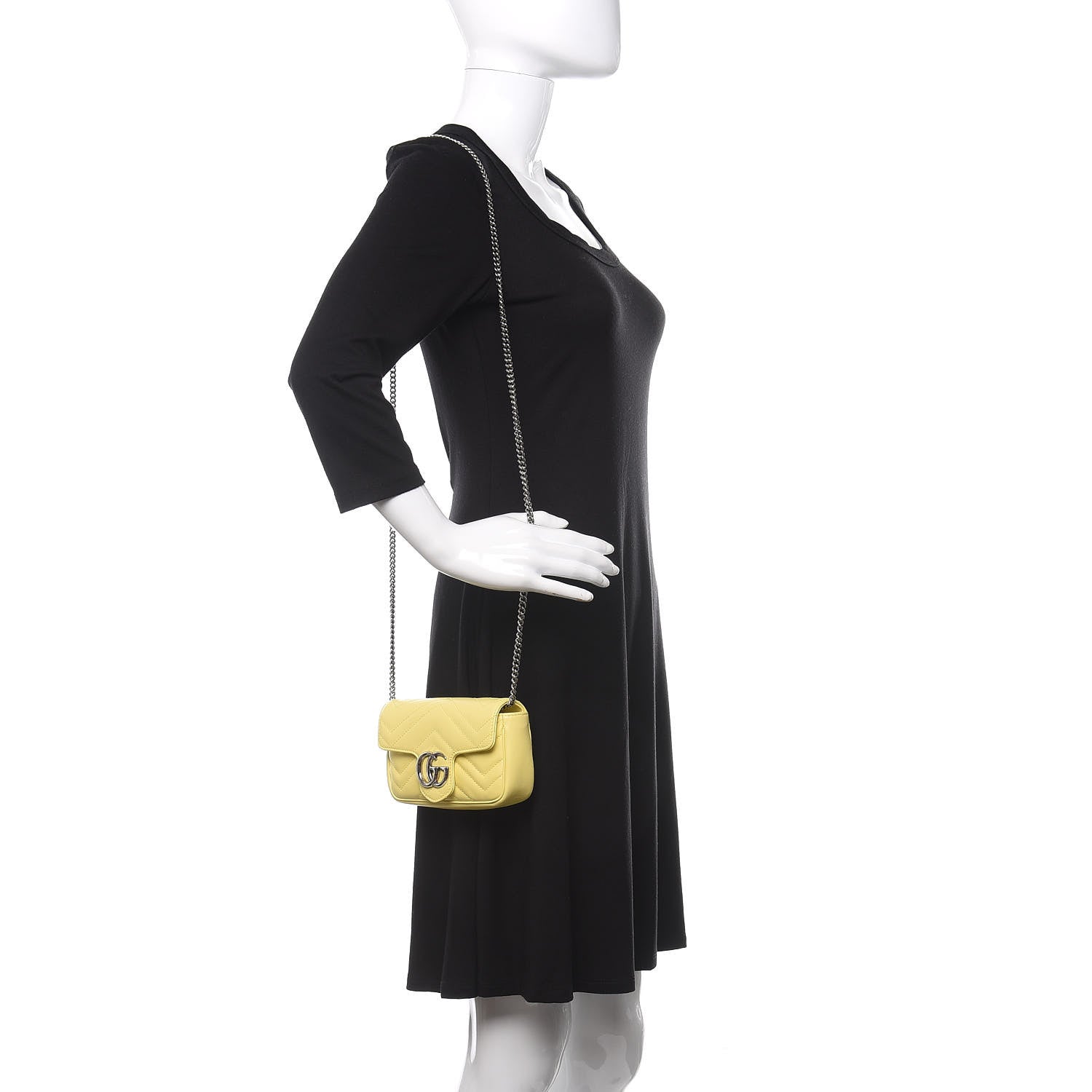 Gucci Calfskin Matelasse Super Mini GG Marmont Shoulder Bag Banana 2 of 10
