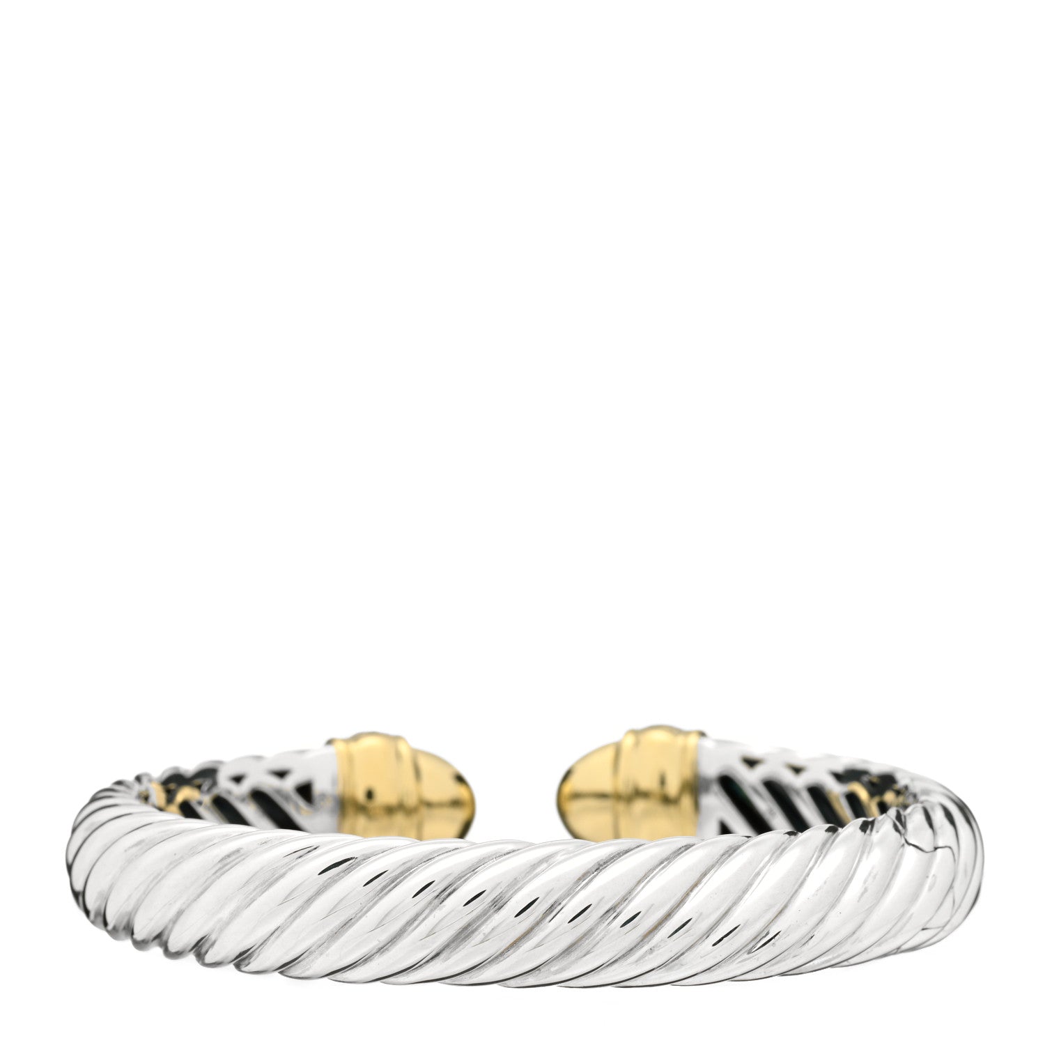 David Yurman Sterling Silver 18K Yellow Gold Diamond 10mm Waverly Bracelet 2 of 3