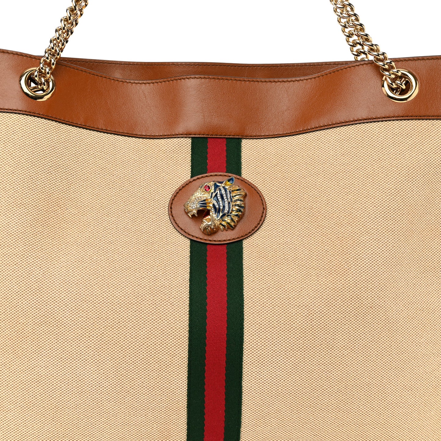 Vintage Canvas Calfskin Web Large Rajah Chain Tote Sand Light Cuir