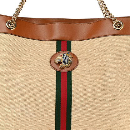 Gucci Vintage Canvas Calfskin Web Large Rajah Chain Tote Sand Light Cuir 9 of 11