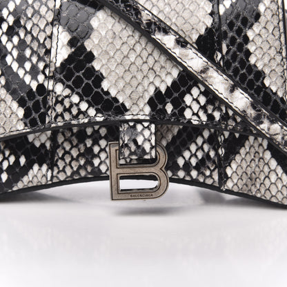 Balenciaga Shiny Calfskin Python Effect Hourglass Top Handle Bag Mini Black White 10 of 10