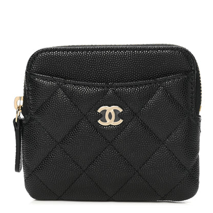 Chanel Caviar Quilted Zip Card Holder Wallet Black 1 of 8