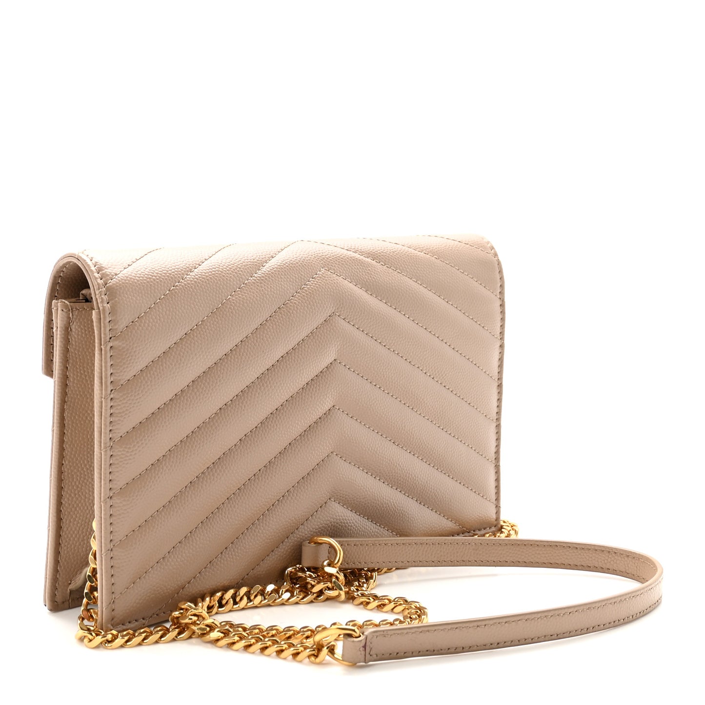 Grain De Poudre Matelasse Chevron Monogram Envelope Chain Wallet Dark Beige