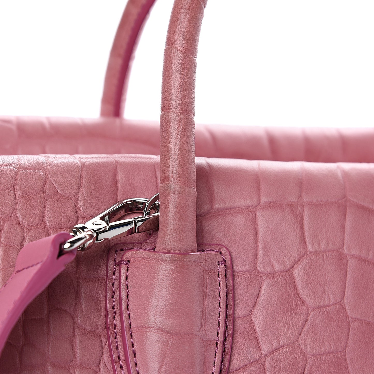 Calfskin Crocodile Embossed Medium Milla Tote Pink