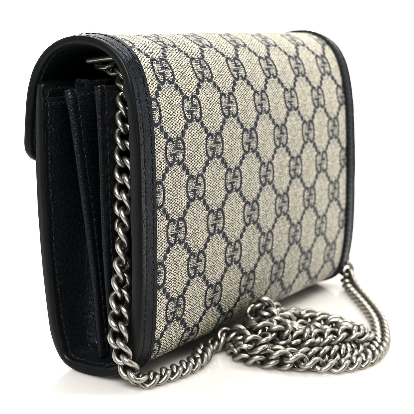 GG Supreme Monogram Textured Dollar Calfskin Mini Dionysus Chain Wallet Beige Blue