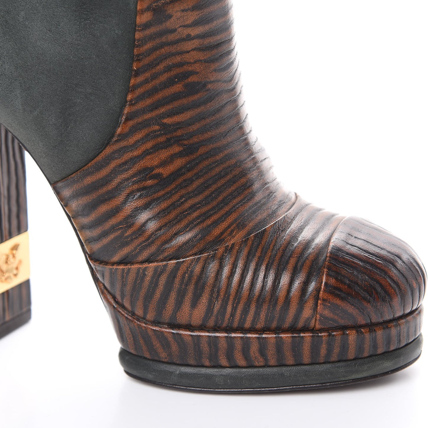 Waxed Suede Calfskin Knee High Boots 35.5 Black Dark Brown