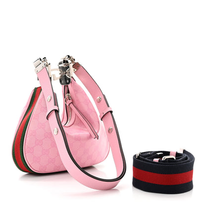 Gucci GG Crystal Coated Canvas Monogram Web Small Attache Shoulder Bag Pink 3 of 10