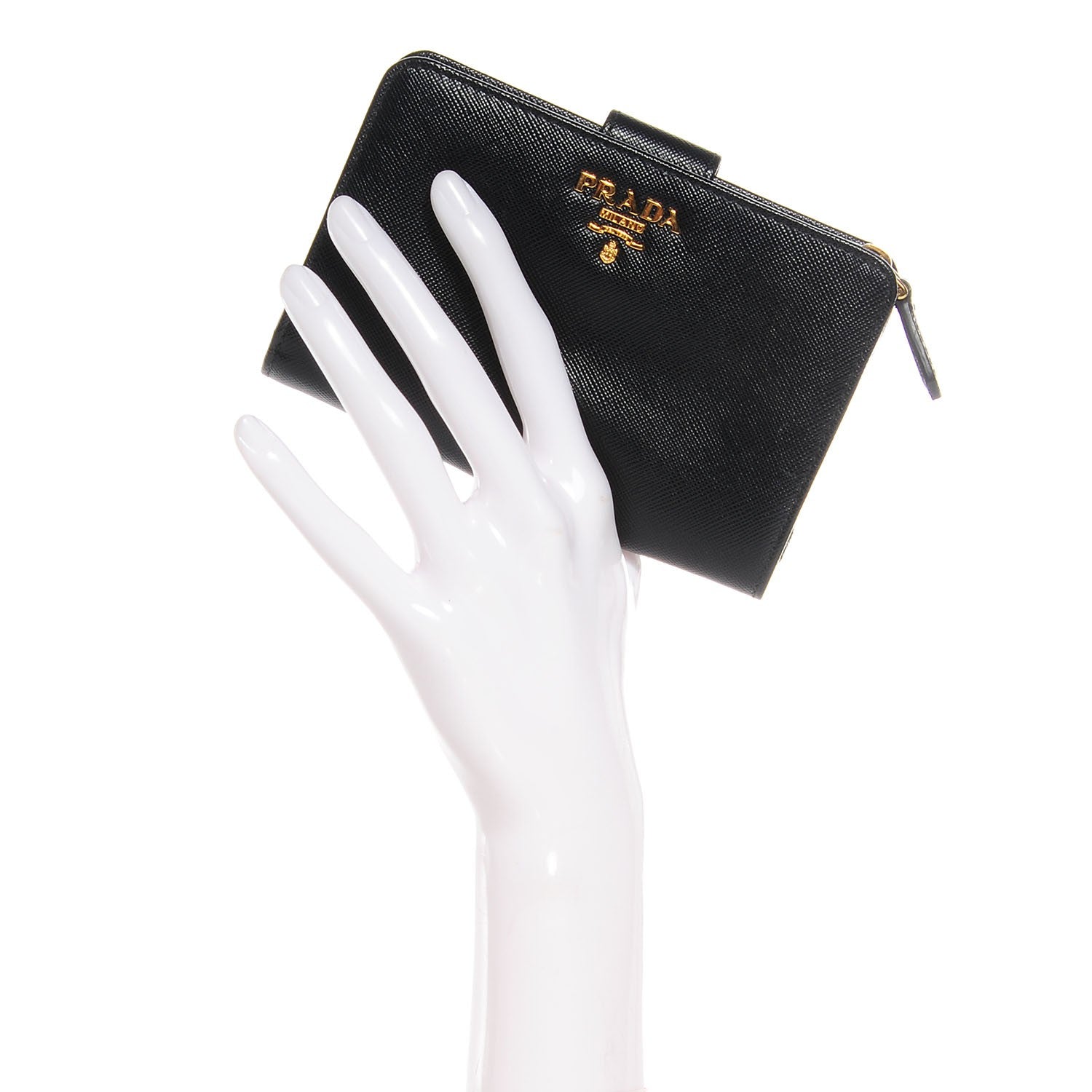 Prada Saffiano Metal Compact Wallet Black 2 of 9