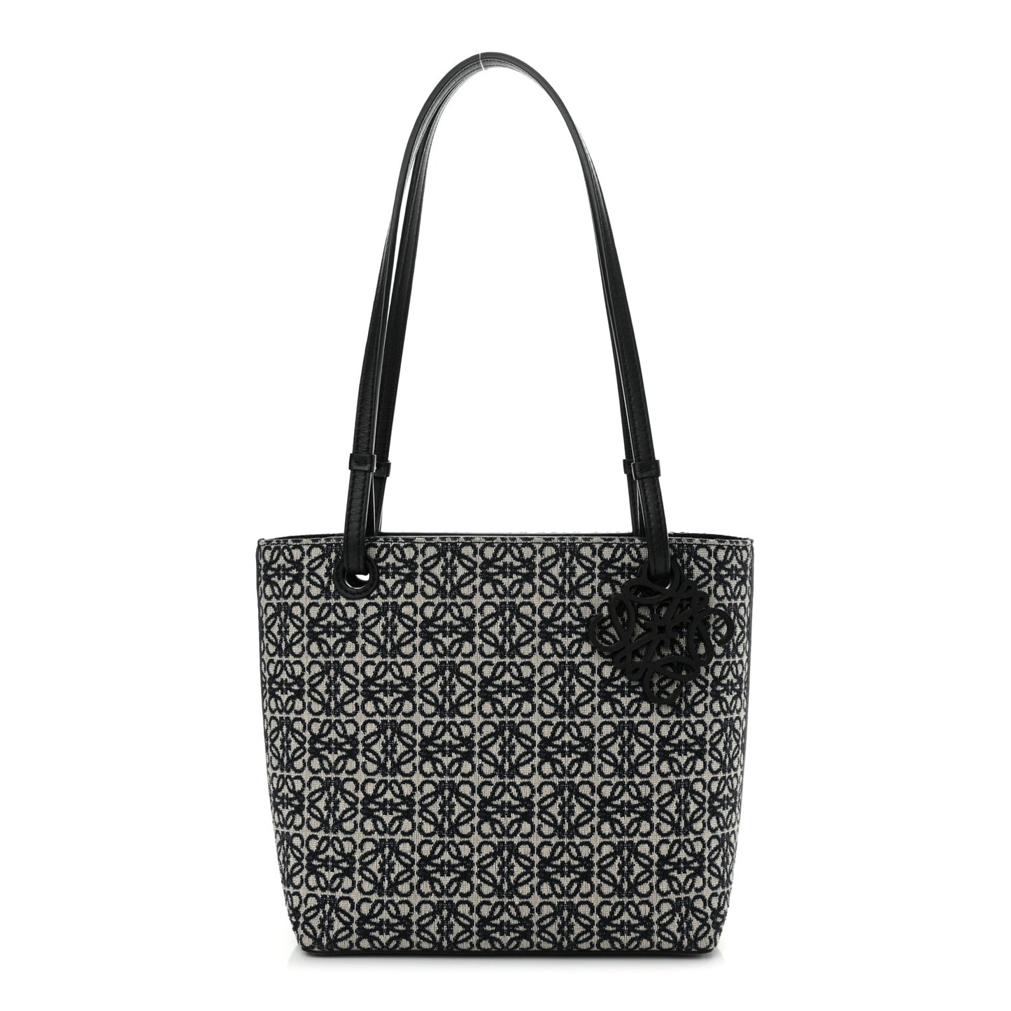 Jacquard Anagram Calfskin Small Square Tote Navy Black