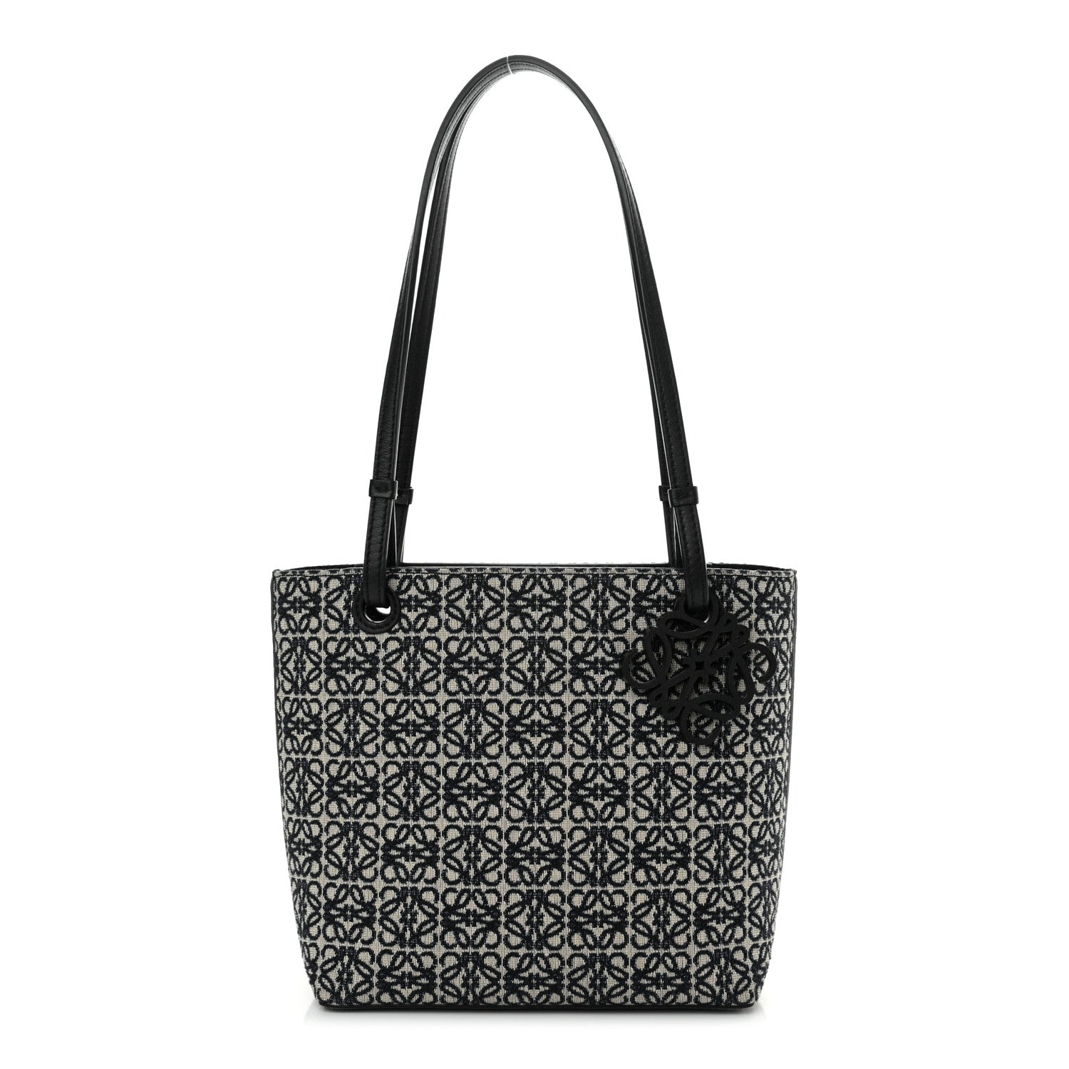 Loewe Jacquard Anagram Calfskin Small Square Tote Navy Black 1 of 10