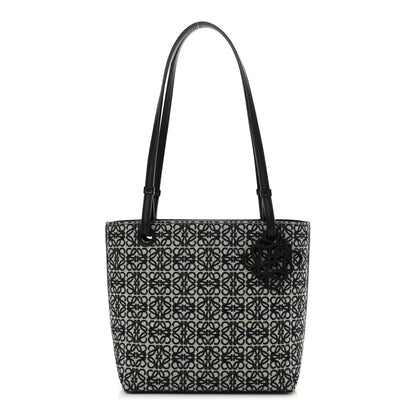Loewe Jacquard Anagram Calfskin Small Square Tote Navy Black 1 of 10