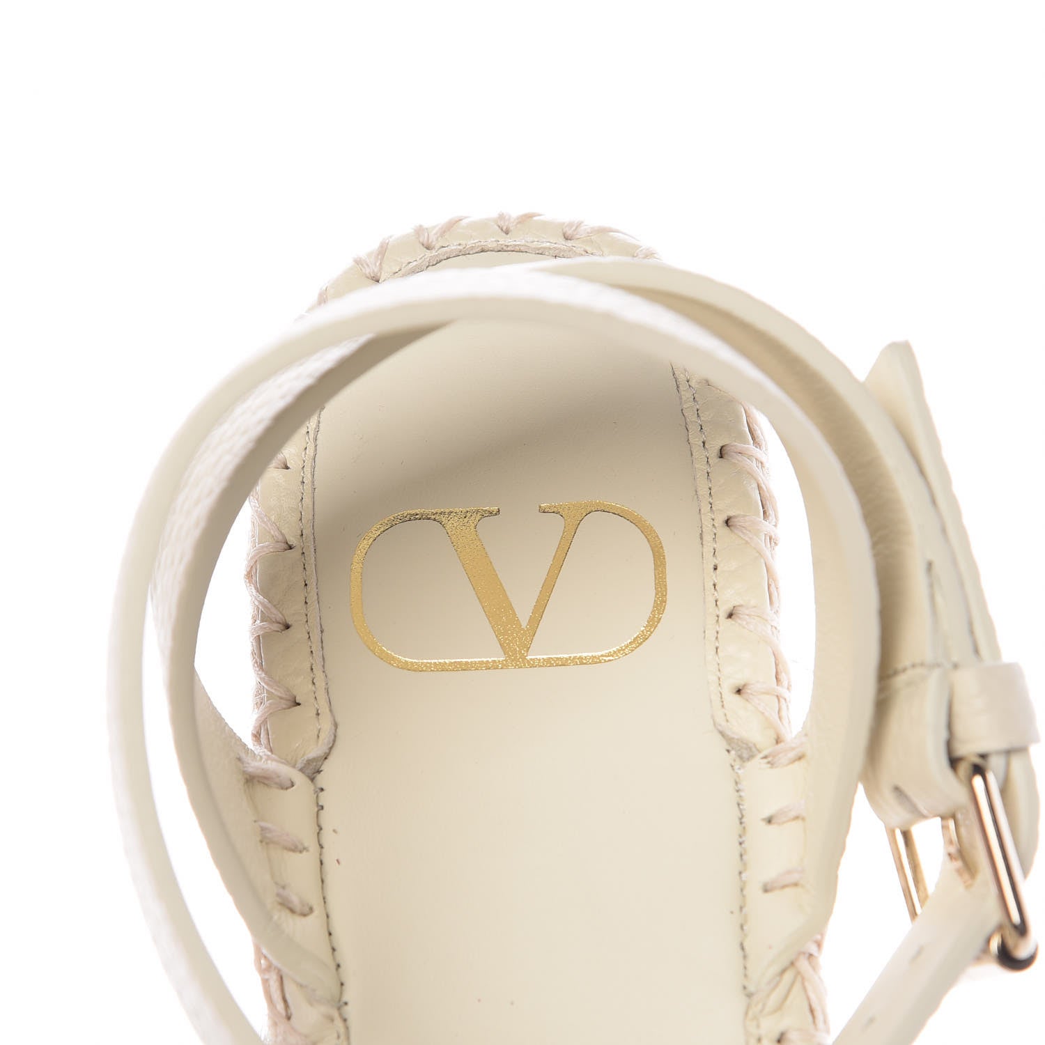 Valentino Garavani Calfskin Macrame Marrakech Ankle Strap Espadrilles 37 Ivory 7 of 8
