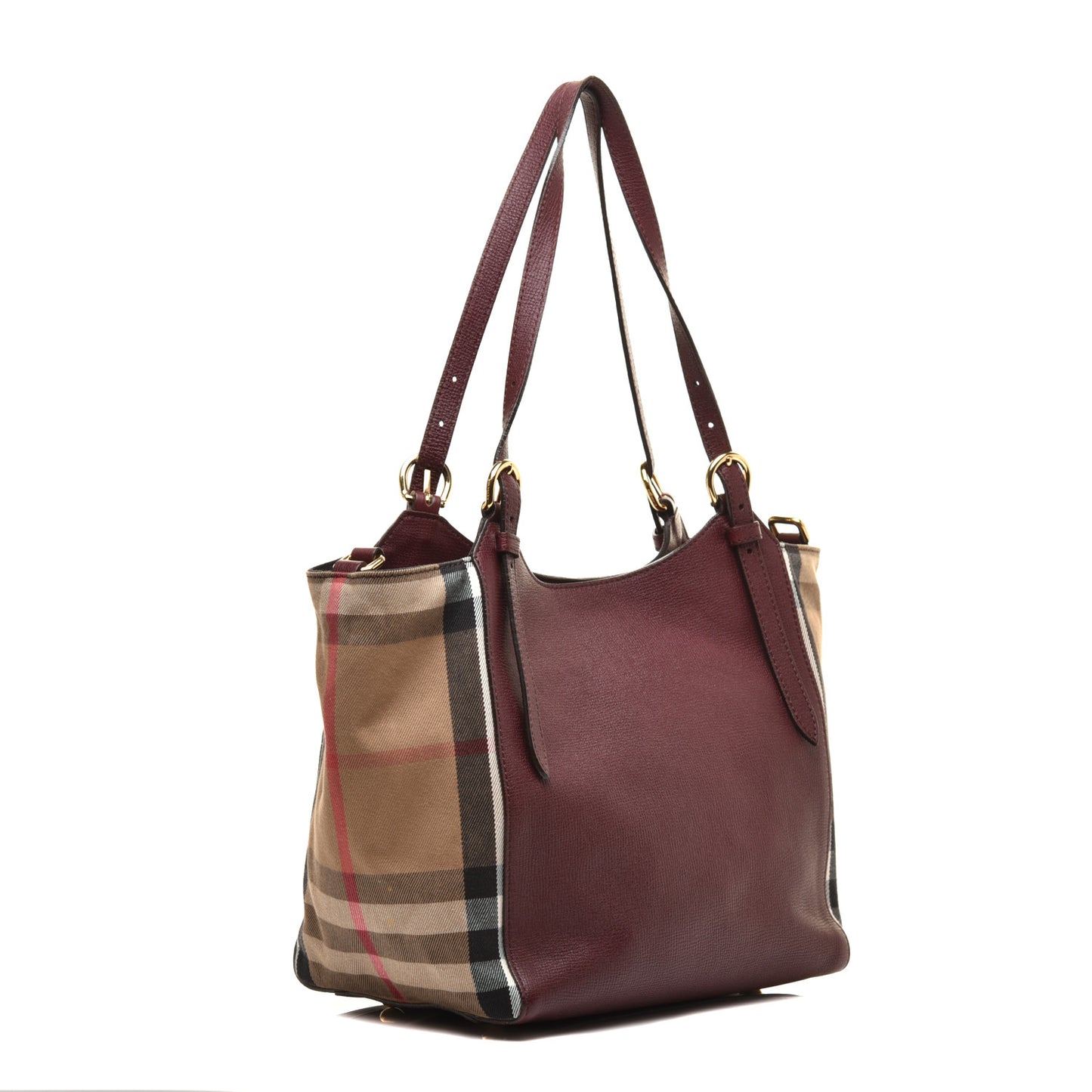 Grainy Calfskin House Check Small Canterbury Tote Mahogany Red