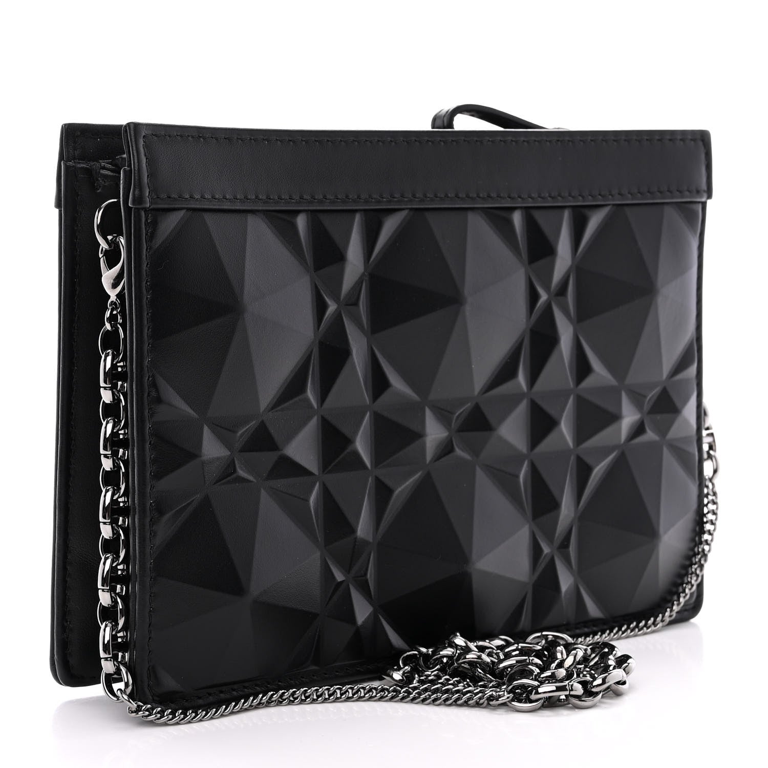 Christian Dior Calfskin Macrocannage Diamond Caro Zipped Pouch With Chain Black 3 of 13