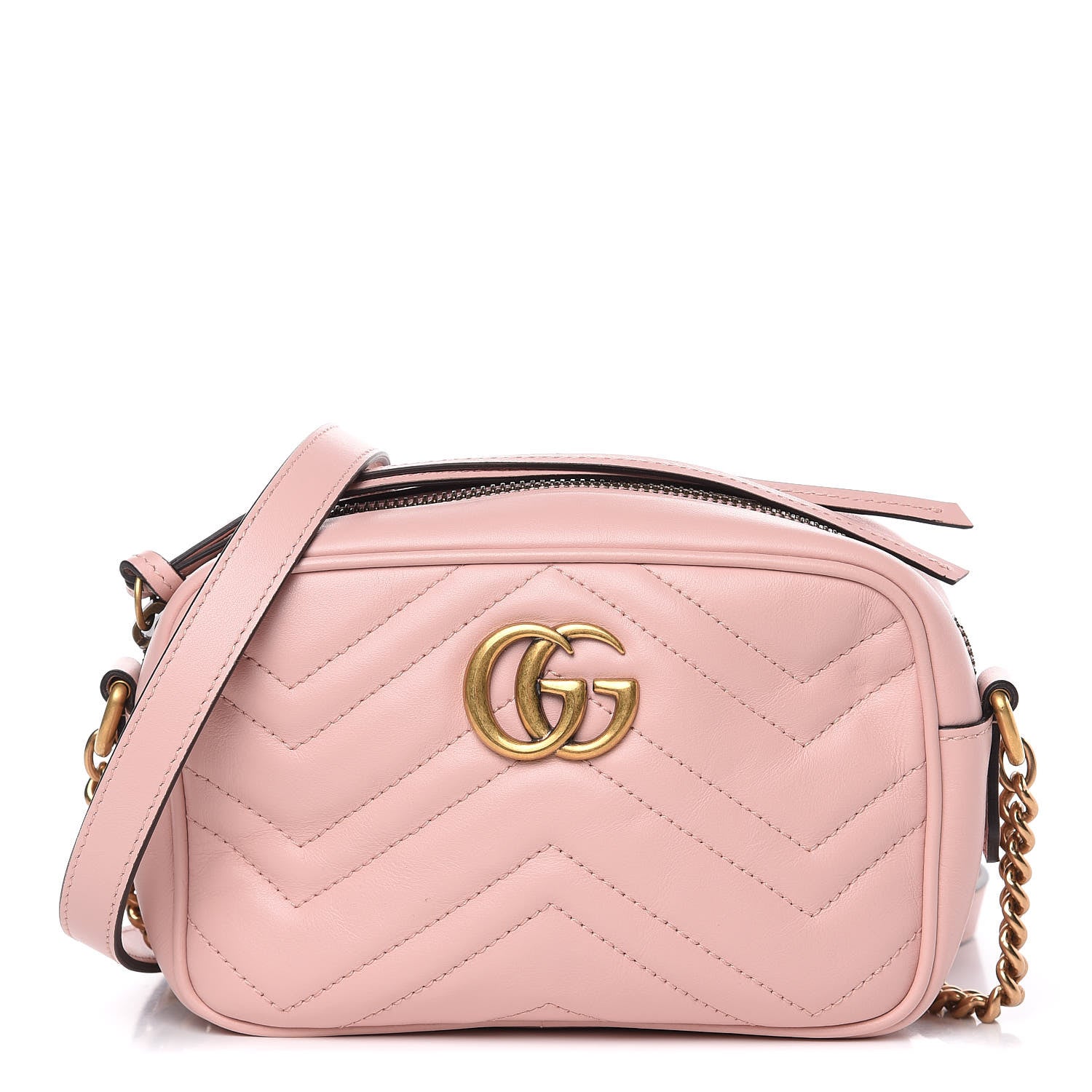 Gucci Calfskin Matelasse Mini GG Marmont Chain Shoulder Bag Perfect Pink 1 of 9