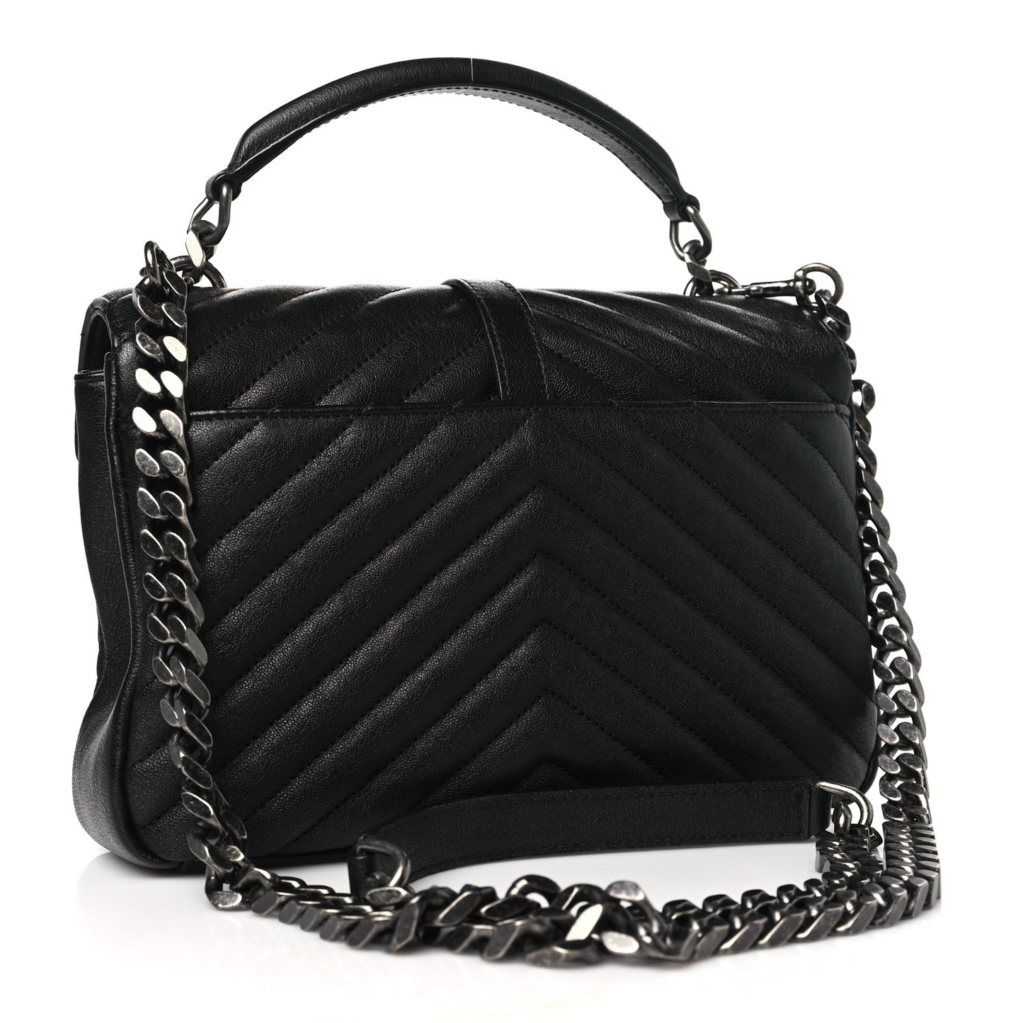 Sheepskin Matelasse Chevron Monogram Medium College Bag Black