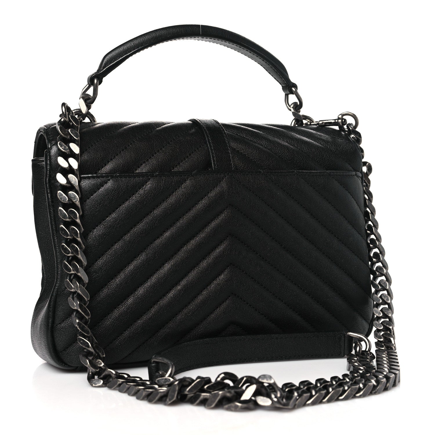 Saint Laurent Sheepskin Matelasse Chevron Monogram Medium College Bag Black 3 of 11
