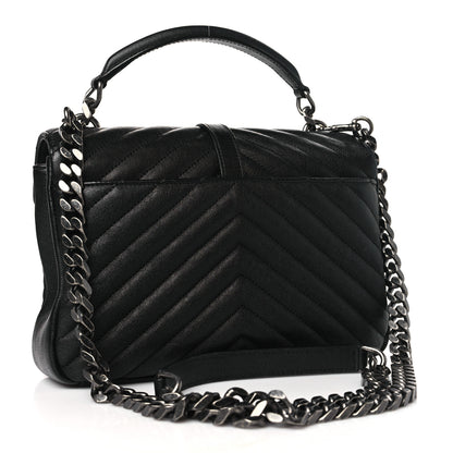 Saint Laurent Sheepskin Matelasse Chevron Monogram Medium College Bag Black 3 of 11