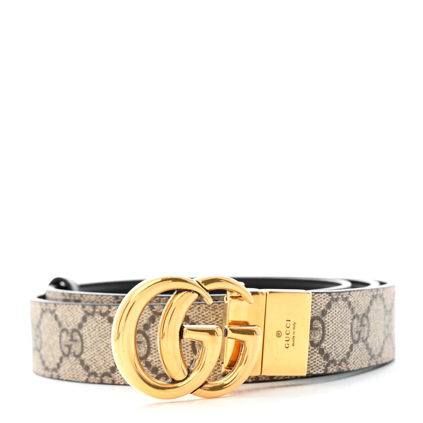 GG Supreme Monogram Plutone Calfskin Double G Reversible 30mm Belt 110 44 Beige Ebony Black