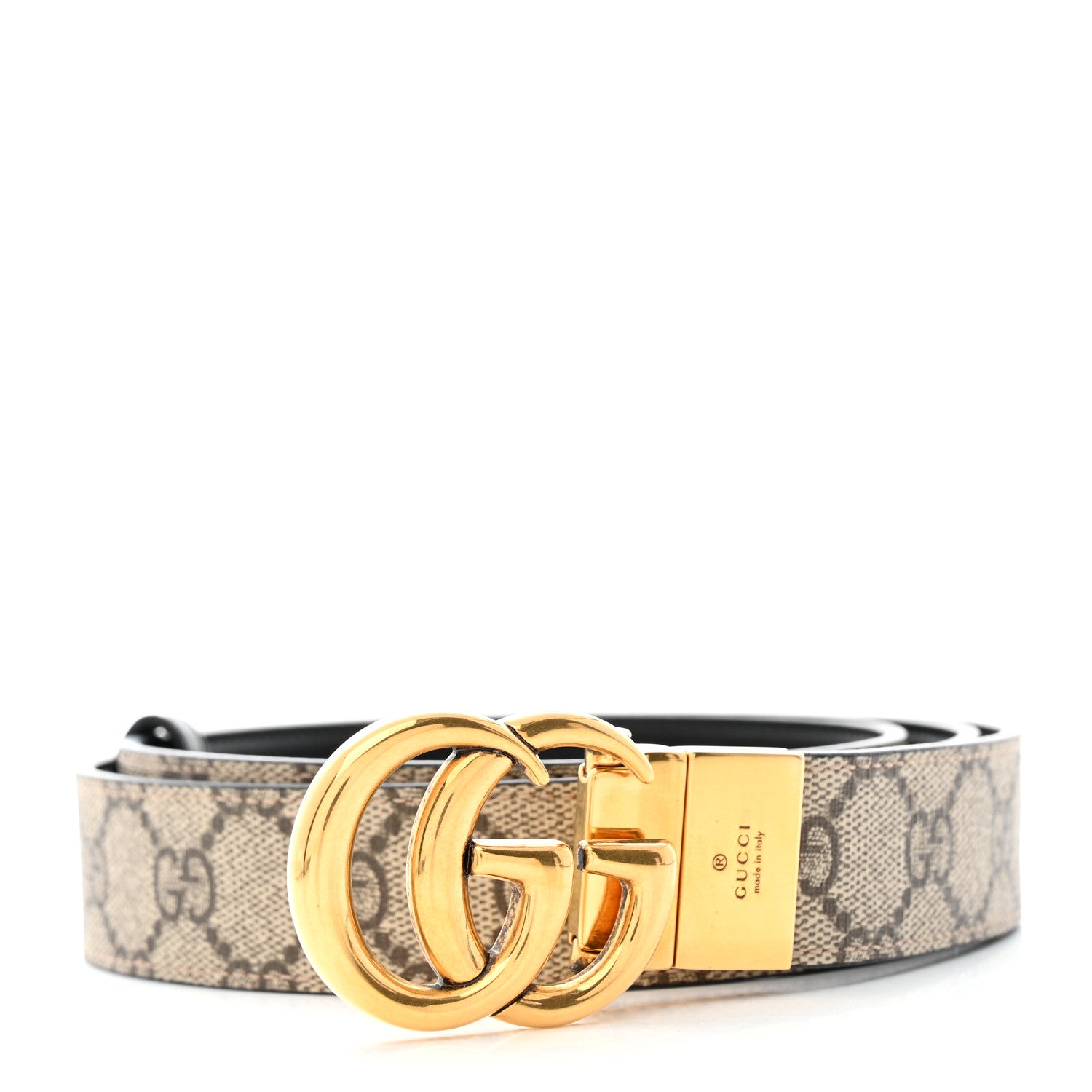 Gucci GG Supreme Monogram Plutone Calfskin Double G Reversible 30mm Belt 110 44 Beige Ebony Black 2 of 8